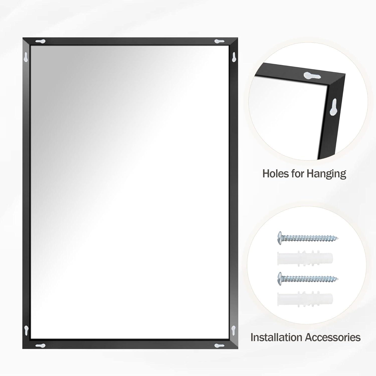 imageHARRITPURE 24x36 Rectangular Bathroom Mirror Wall Mirror Metal Frame Mirrors Horizontal or Vertical Hangs Simplicity Decor for Bedroom Living Room Bathroom Entryway Black