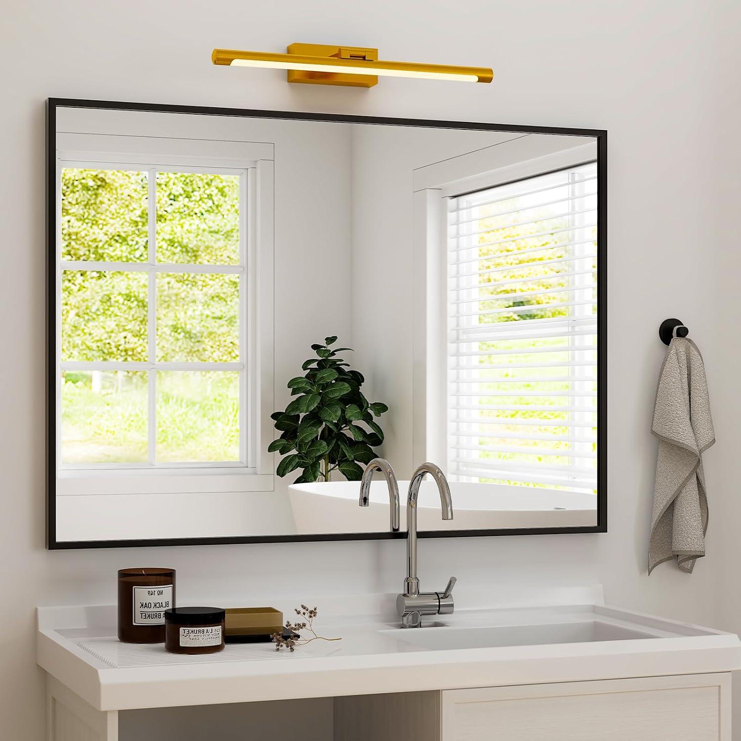 imageHARRITPURE 24x36 Rectangular Bathroom Mirror Wall Mirror Metal Frame Mirrors Horizontal or Vertical Hangs Simplicity Decor for Bedroom Living Room Bathroom Entryway Black