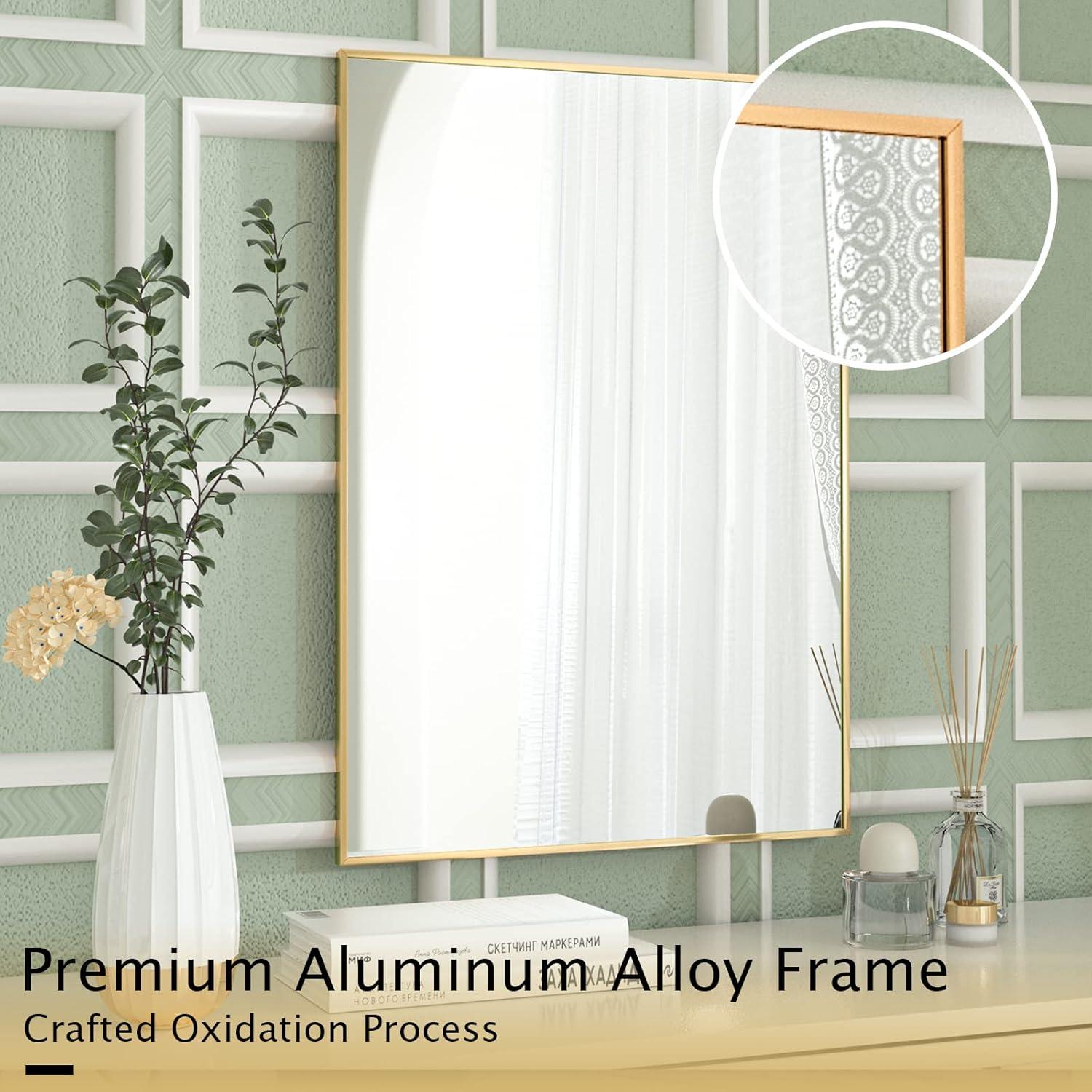 imageHARRITPURE 26x38 Bathroom Mirror Rectangular Wall Mirror Metal Frame Hanging Mirrors Horizontal or Vertical Hangs Simplicity Decor for Bedroom Living Room Bathroom Entryway Gold