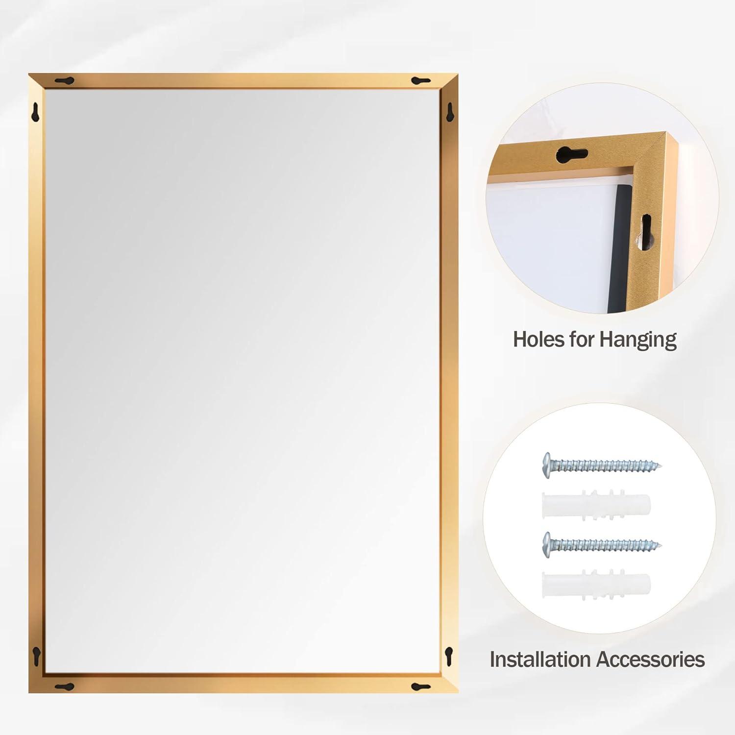 imageHARRITPURE 26x38 Bathroom Mirror Rectangular Wall Mirror Metal Frame Hanging Mirrors Horizontal or Vertical Hangs Simplicity Decor for Bedroom Living Room Bathroom Entryway Gold