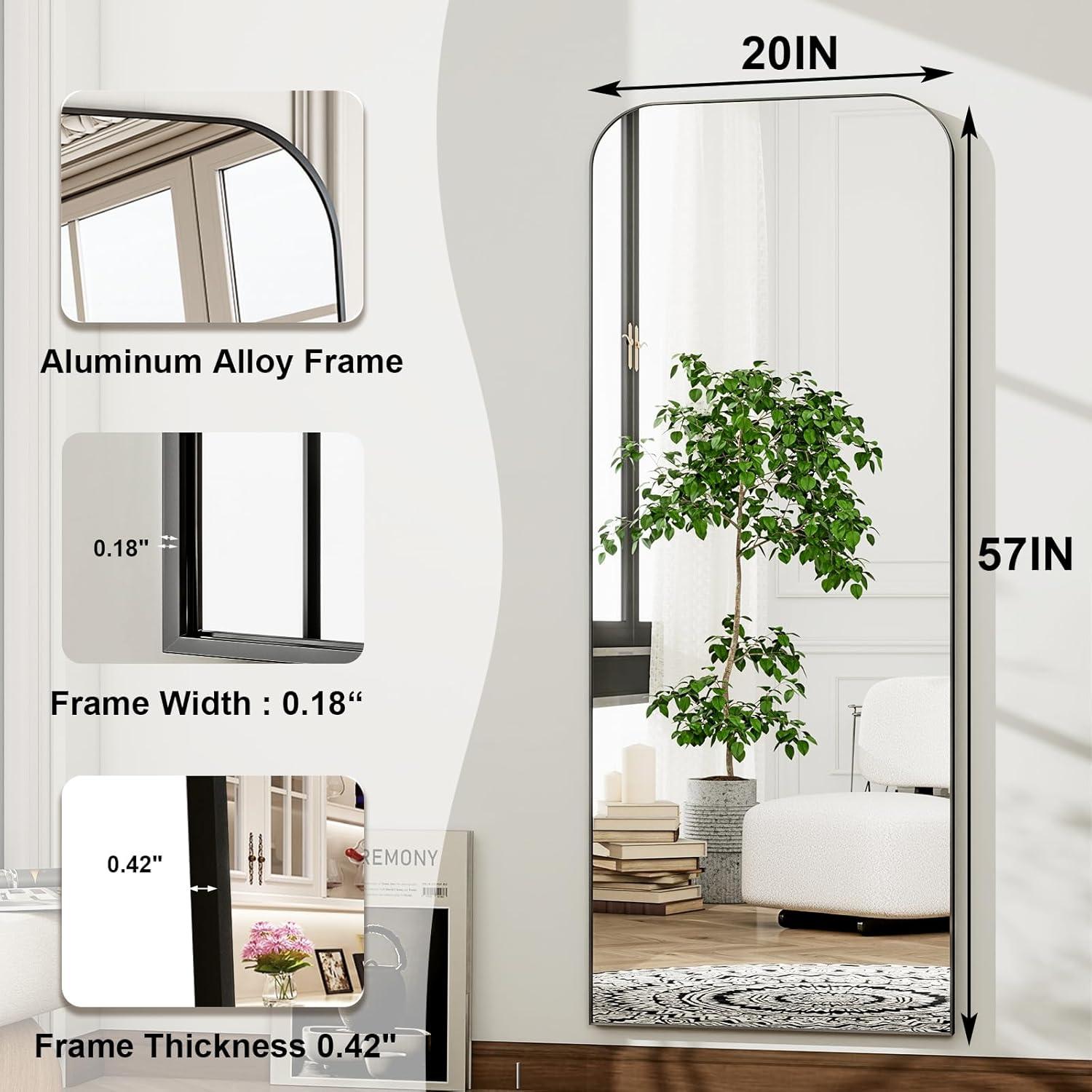 imageHARRITPURE 57quotx20quot Full Length Mirror Full Body Mirror Top Rounded Corner Aluminum Frame Hanging or Leaning Wall Floor Mirror with Stand for Living Room Bedroom CloakroomGoldBlack