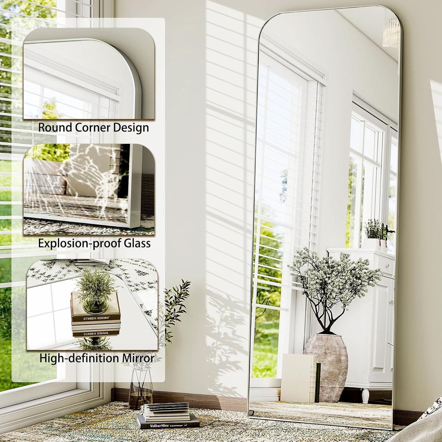 imageHARRITPURE 57quotx20quot Full Length Mirror Full Body Mirror Top Rounded Corner Aluminum Frame Hanging or Leaning Wall Floor Mirror with Stand for Living Room Bedroom CloakroomGoldSilver