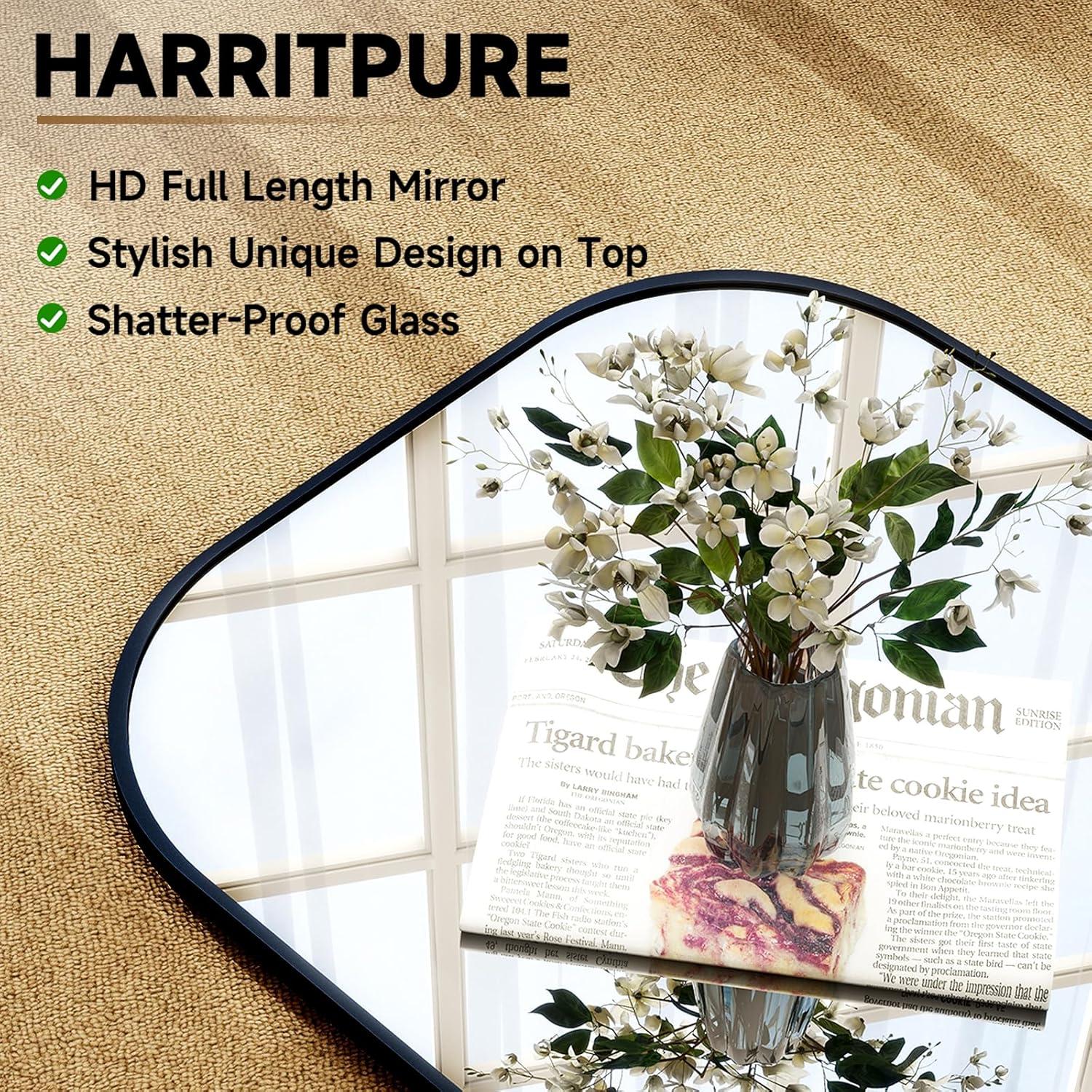 imageHARRITPURE 57quotx20quot Full Length Mirror Full Body Mirror Top Rounded Corner Aluminum Frame Hanging or Leaning Wall Floor Mirror with Stand for Living Room Bedroom CloakroomGoldBlack