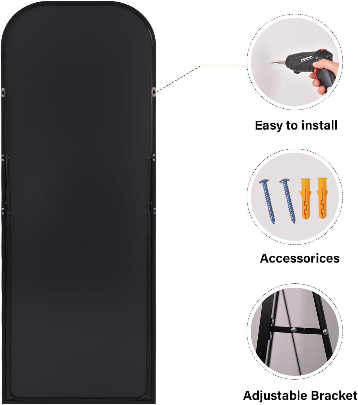 imageHARRITPURE 57quotx20quot Full Length Mirror Full Body Mirror Top Rounded Corner Aluminum Frame Hanging or Leaning Wall Floor Mirror with Stand for Living Room Bedroom CloakroomGoldBlack