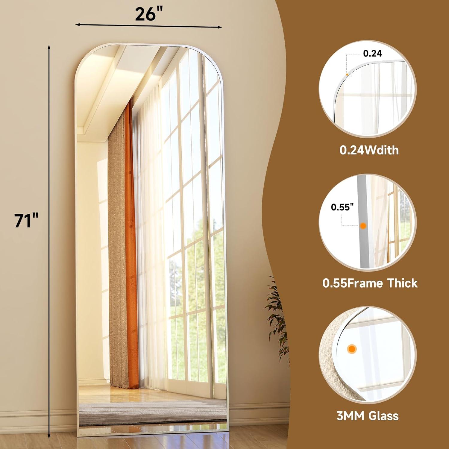 imageHARRITPURE 57quotx20quot Full Length Mirror Full Body Mirror Top Rounded Corner Aluminum Frame Hanging or Leaning Wall Floor Mirror with Stand for Living Room Bedroom CloakroomGoldSilver