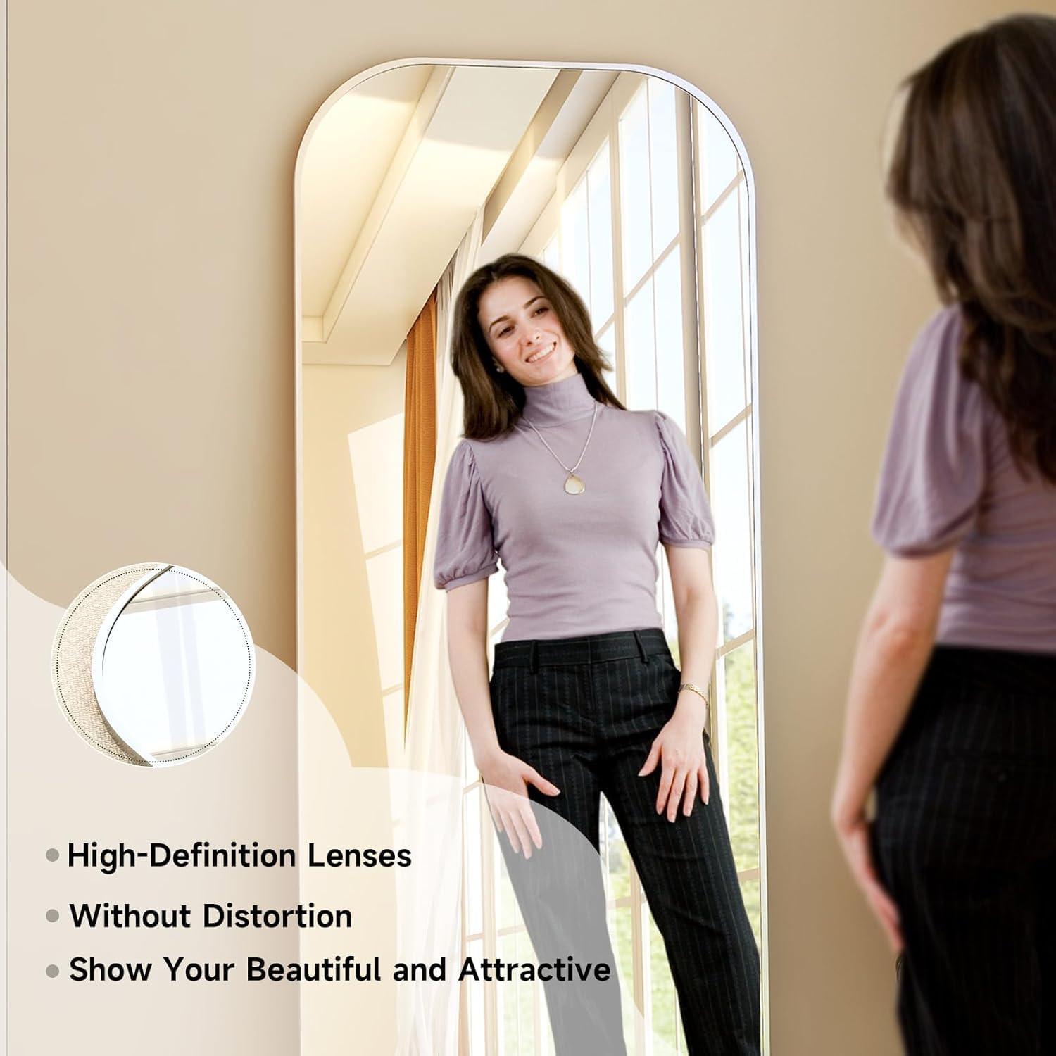 imageHARRITPURE 57quotx20quot Full Length Mirror Full Body Mirror Top Rounded Corner Aluminum Frame Hanging or Leaning Wall Floor Mirror with Stand for Living Room Bedroom CloakroomGoldSilver