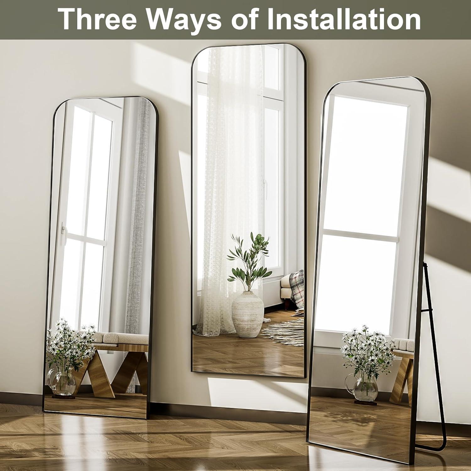 imageHARRITPURE 57quotx20quot Full Length Mirror Full Body Mirror Top Rounded Corner Aluminum Frame Hanging or Leaning Wall Floor Mirror with Stand for Living Room Bedroom CloakroomGoldBlack