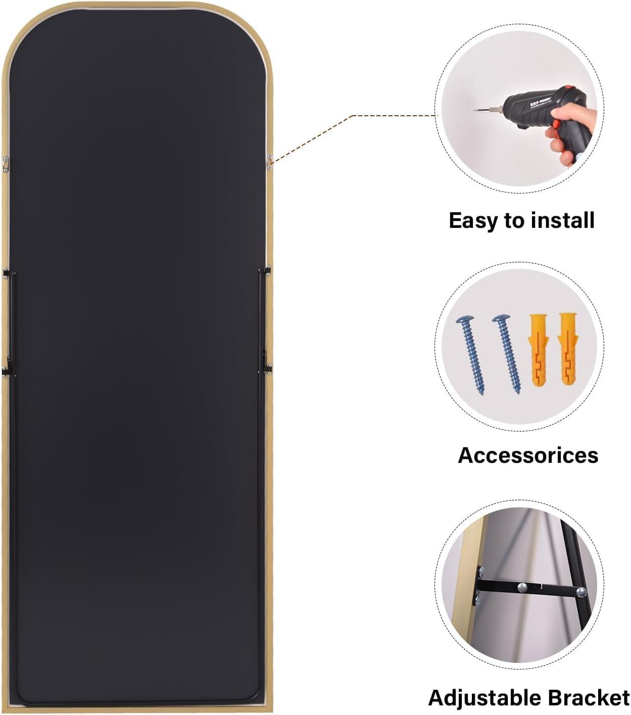 imageHARRITPURE 57quotx20quot Full Length Mirror Full Body Mirror Top Rounded Corner Aluminum Frame Hanging or Leaning Wall Floor Mirror with Stand for Living Room Bedroom CloakroomGoldGold