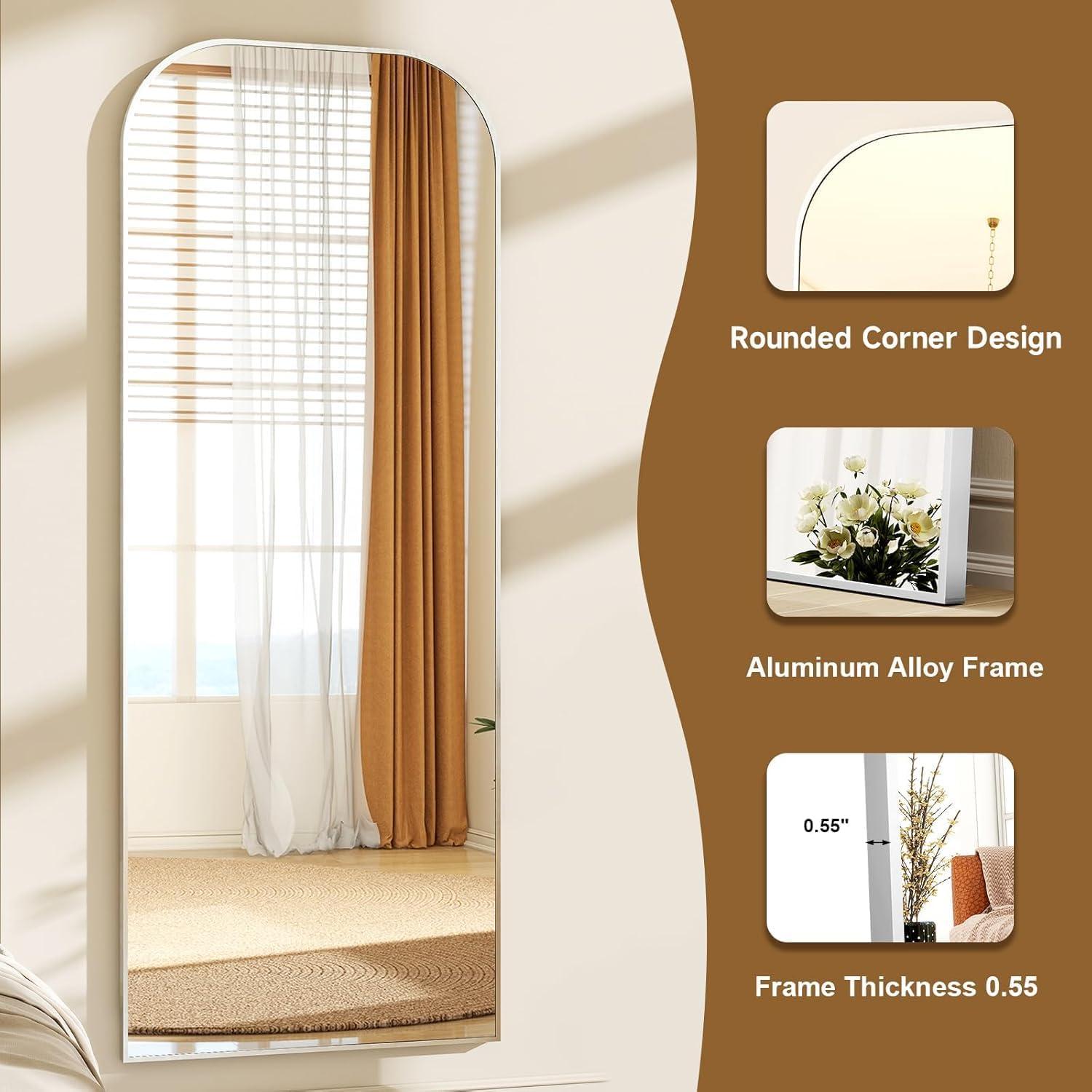 imageHARRITPURE 57quotx20quot Full Length Mirror Full Body Mirror Top Rounded Corner Aluminum Frame Hanging or Leaning Wall Floor Mirror with Stand for Living Room Bedroom CloakroomGoldSilver