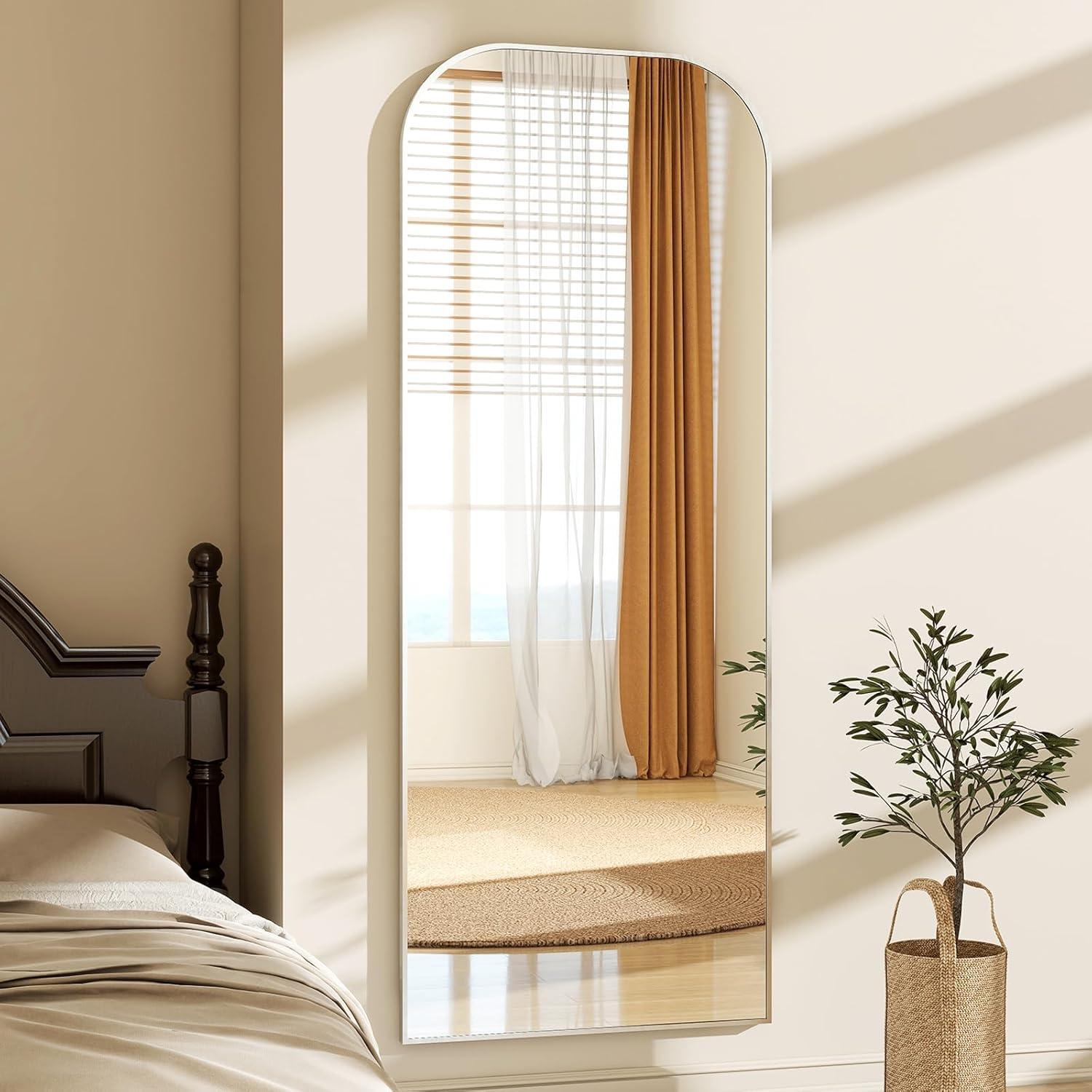 imageHARRITPURE 57quotx20quot Full Length Mirror Full Body Mirror Top Rounded Corner Aluminum Frame Hanging or Leaning Wall Floor Mirror with Stand for Living Room Bedroom CloakroomGoldSilver