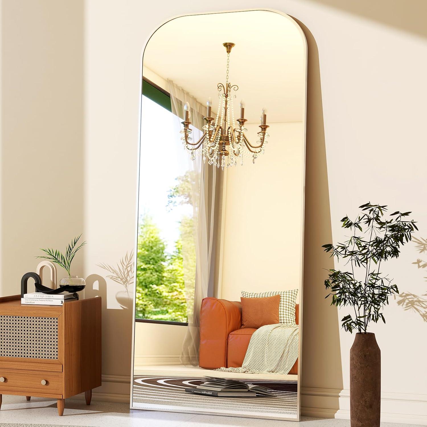 imageHARRITPURE 57quotx20quot Full Length Mirror Full Body Mirror Top Rounded Corner Aluminum Frame Hanging or Leaning Wall Floor Mirror with Stand for Living Room Bedroom CloakroomGoldSilver