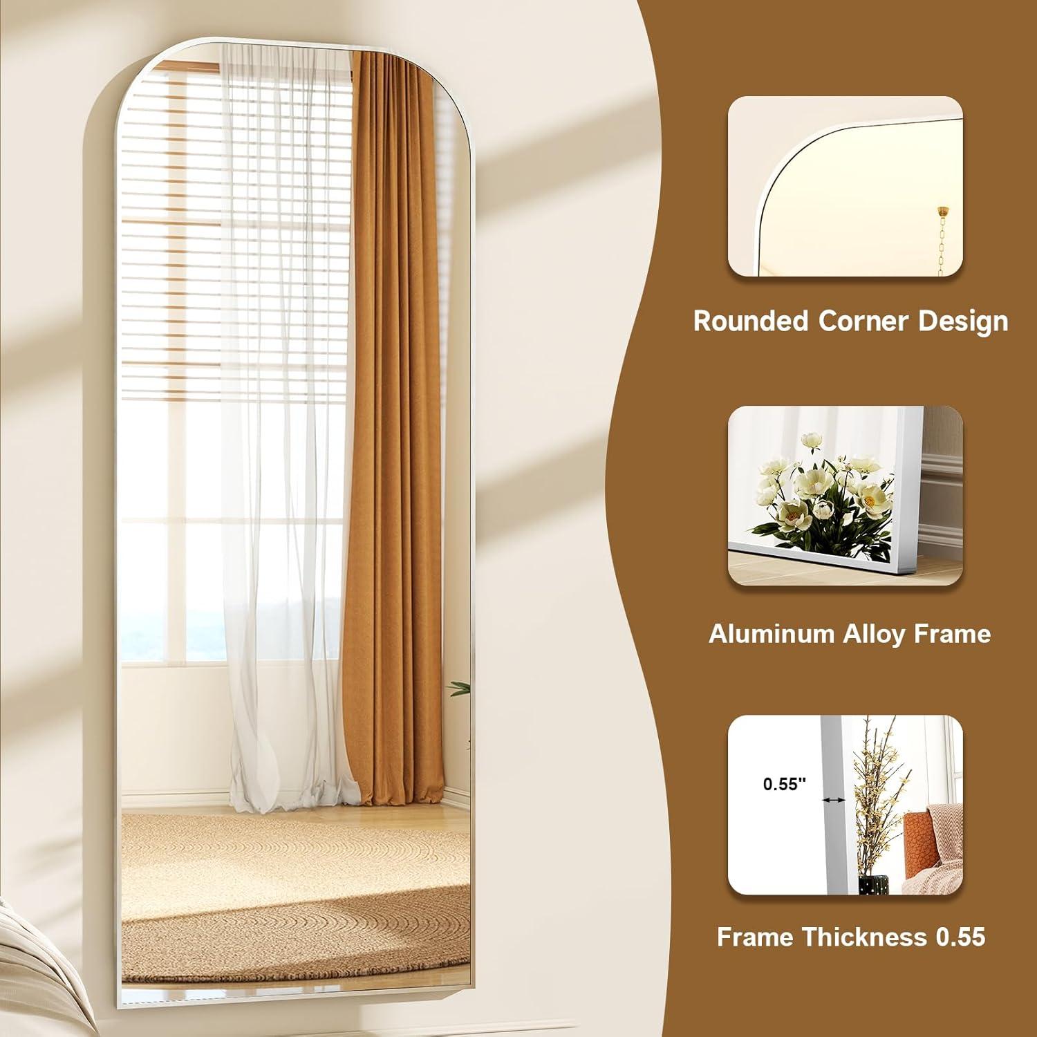imageHARRITPURE 57quotx20quot Full Length Mirror Full Body Mirror Top Rounded Corner Aluminum Frame Hanging or Leaning Wall Floor Mirror with Stand for Living Room Bedroom CloakroomGoldSilver