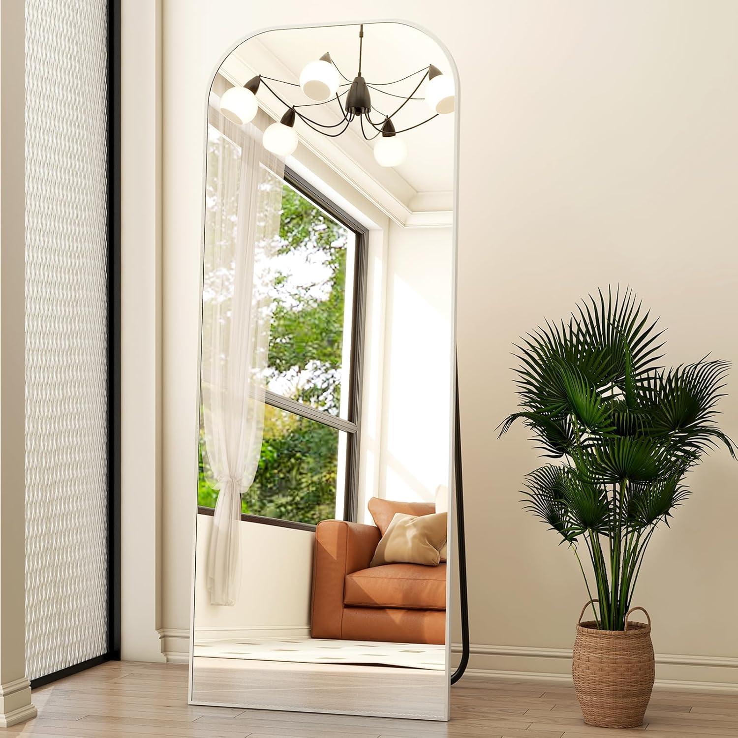 imageHARRITPURE 57quotx20quot Full Length Mirror Full Body Mirror Top Rounded Corner Aluminum Frame Hanging or Leaning Wall Floor Mirror with Stand for Living Room Bedroom CloakroomGoldSilver