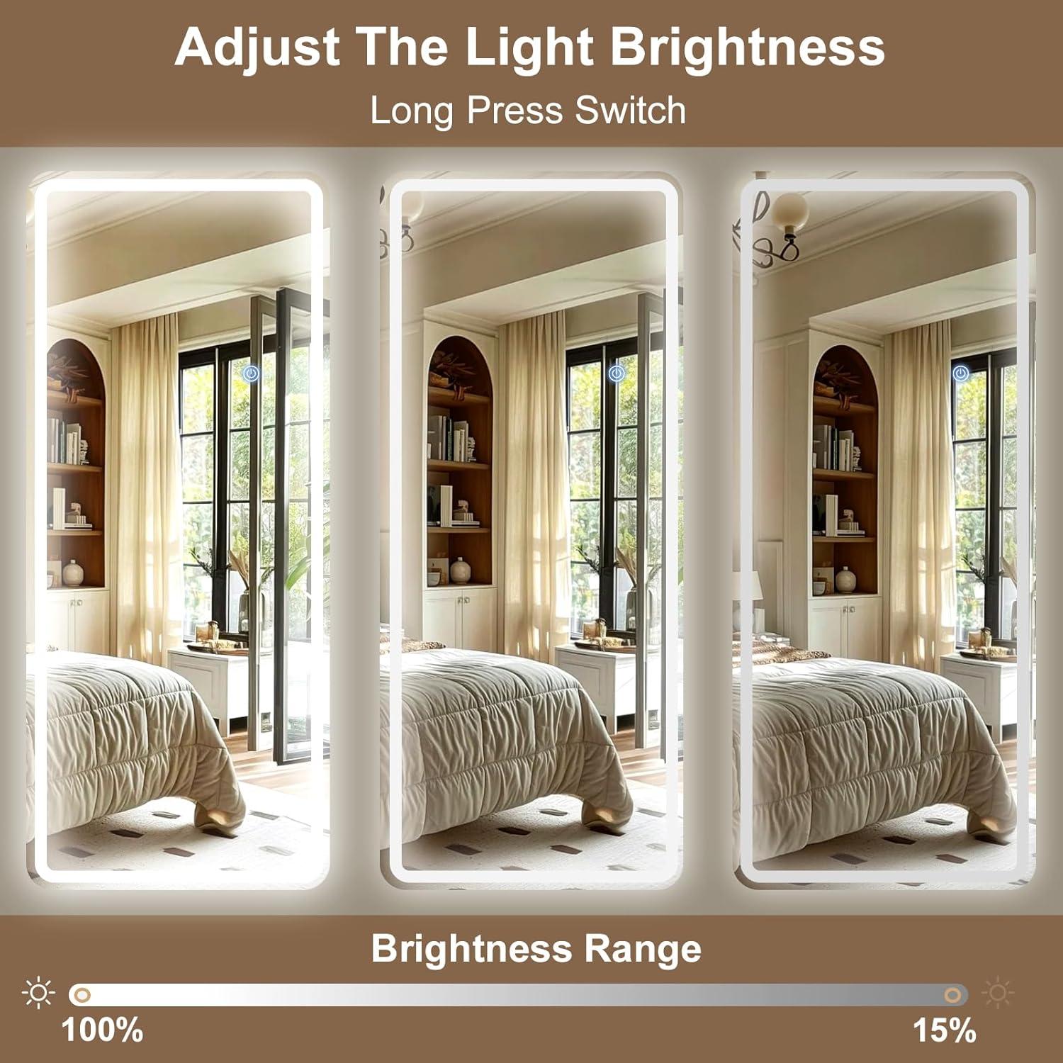 imageHARRITPURE 71x26 inch LED Full Length Mirror Lighted Floor Mirror for BedroomCloakroom Dimmable ampamp 3 Color ModesWall Mounted Long Standing Mirror with LightsWhite
