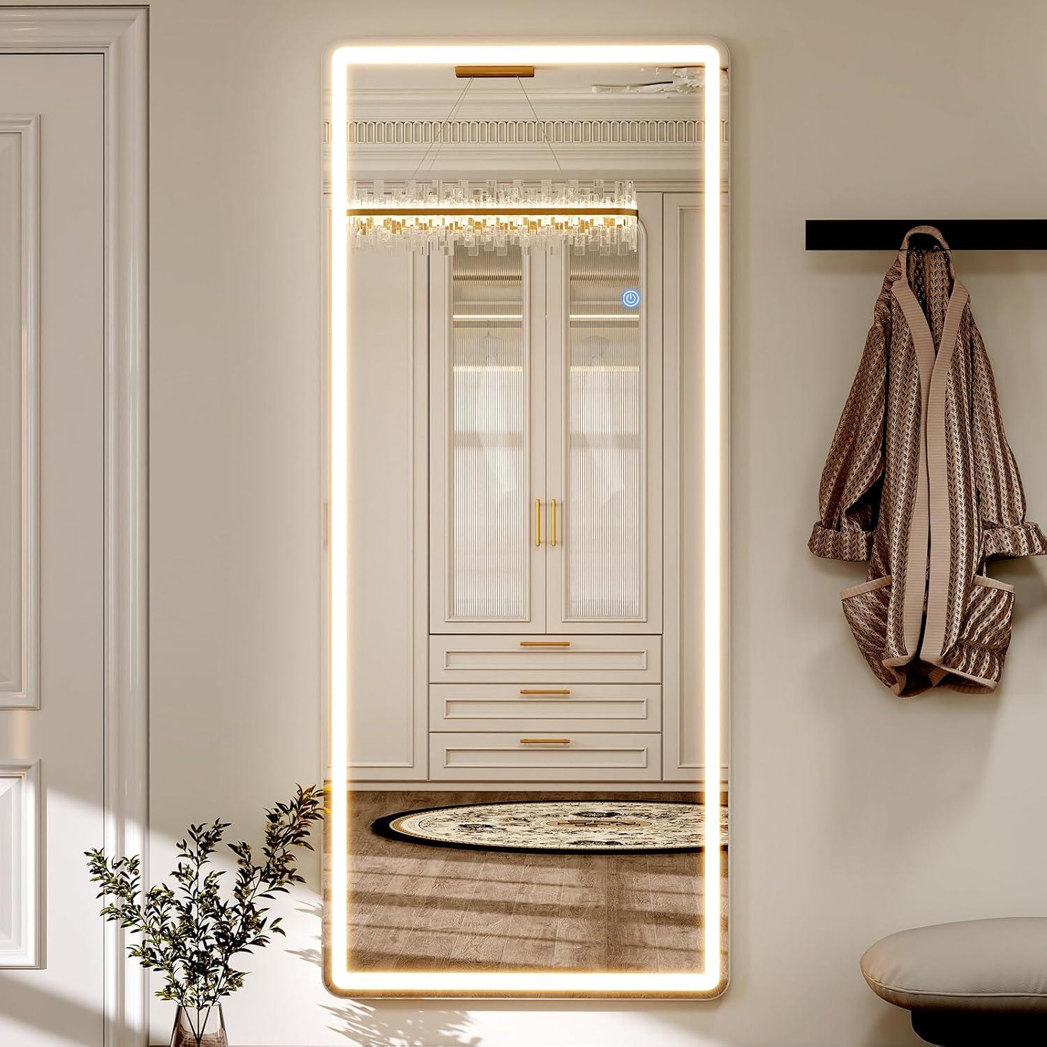 imageHARRITPURE 71x26 inch LED Full Length Mirror Lighted Floor Mirror for BedroomCloakroom Dimmable ampamp 3 Color ModesWall Mounted Long Standing Mirror with LightsWhite