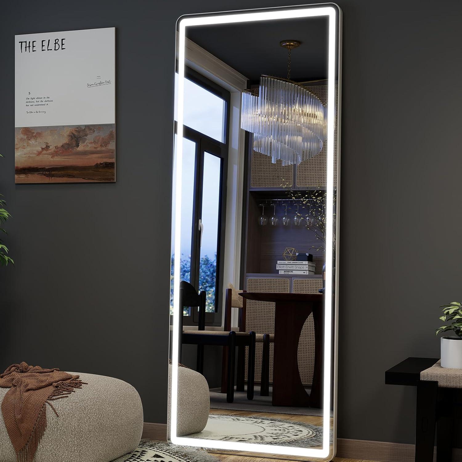 imageHARRITPURE 71x26 inch LED Full Length Mirror Lighted Floor Mirror for BedroomCloakroom Dimmable ampamp 3 Color ModesWall Mounted Long Standing Mirror with LightsWhite