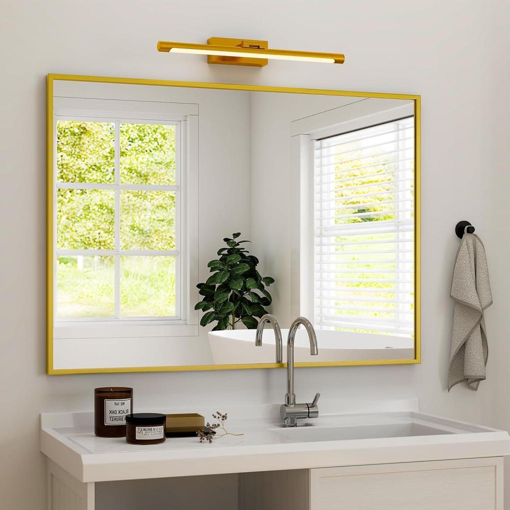 imageHARRITPURE 26x38 Bathroom Mirror Rectangular Wall Mirror Metal Frame Hanging Mirrors Horizontal or Vertical Hangs Simplicity Decor for Bedroom Living Room Bathroom Entryway Gold