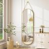 imageHARRITPURE 16quotx48quotArched Mirror with Hanging Leather Strap Full Length Mirror Aluminum Frame WallMounted Arch Mirror Hanging Mirrors for Bathroom Vanity Living Room Bedroom Entryway GoldOvalgold