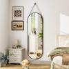 imageHARRITPURE 16quotx48quotArched Mirror with Hanging Leather Strap Full Length Mirror Aluminum Frame WallMounted Arch Mirror Hanging Mirrors for Bathroom Vanity Living Room Bedroom Entryway GoldOvalblack