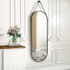imageHARRITPURE 16quotx48quotArched Mirror with Hanging Leather Strap Full Length Mirror Aluminum Frame WallMounted Arch Mirror Hanging Mirrors for Bathroom Vanity Living Room Bedroom Entryway GoldOvalblack