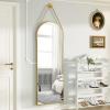 imageHARRITPURE 16quotx48quotArched Mirror with Hanging Leather Strap Full Length Mirror Aluminum Frame WallMounted Arch Mirror Hanging Mirrors for Bathroom Vanity Living Room Bedroom Entryway GoldArchedgold