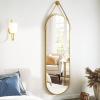 imageHARRITPURE 16quotx48quotArched Mirror with Hanging Leather Strap Full Length Mirror Aluminum Frame WallMounted Arch Mirror Hanging Mirrors for Bathroom Vanity Living Room Bedroom Entryway GoldOvalgold
