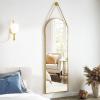 imageHARRITPURE 16quotx48quotArched Mirror with Hanging Leather Strap Full Length Mirror Aluminum Frame WallMounted Arch Mirror Hanging Mirrors for Bathroom Vanity Living Room Bedroom Entryway GoldArchedgold