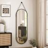 imageHARRITPURE 16quotx48quotArched Mirror with Hanging Leather Strap Full Length Mirror Aluminum Frame WallMounted Arch Mirror Hanging Mirrors for Bathroom Vanity Living Room Bedroom Entryway GoldOvalblack