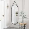 imageHARRITPURE 16quotx48quotArched Mirror with Hanging Leather Strap Full Length Mirror Aluminum Frame WallMounted Arch Mirror Hanging Mirrors for Bathroom Vanity Living Room Bedroom Entryway GoldOvalblack