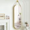imageHARRITPURE 16quotx48quotArched Mirror with Hanging Leather Strap Full Length Mirror Aluminum Frame WallMounted Arch Mirror Hanging Mirrors for Bathroom Vanity Living Room Bedroom Entryway GoldOvalgold
