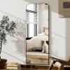 imageHARRITPURE 57quotx20quot Full Length Mirror Full Body Mirror Top Rounded Corner Aluminum Frame Hanging or Leaning Wall Floor Mirror with Stand for Living Room Bedroom CloakroomGoldBlack