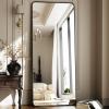 imageHARRITPURE 71x32 inch Rounded Full Length Mirror Aluminum Frame Black Mirror Full Length Floor Mirror with Stand for Living Room Bedroom CloakroomBlack