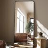 imageHARRITPURE 71x32 inch Rounded Full Length Mirror Aluminum Frame Black Mirror Full Length Floor Mirror with Stand for Living Room Bedroom CloakroomBlack