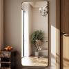 imageHARRITPURE 71x32 inch Rounded Full Length Mirror Aluminum Frame Black Mirror Full Length Floor Mirror with Stand for Living Room Bedroom CloakroomGold