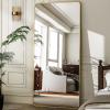 imageHARRITPURE 71x32 inch Rounded Full Length Mirror Aluminum Frame Black Mirror Full Length Floor Mirror with Stand for Living Room Bedroom CloakroomGold