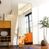 imageHARRITPURE 71x32 inch Rounded Full Length Mirror Aluminum Frame Black Mirror Full Length Floor Mirror with Stand for Living Room Bedroom CloakroomGold