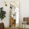 imageHARRITPURE 71x32 inch Rounded Full Length Mirror Aluminum Frame Black Mirror Full Length Floor Mirror with Stand for Living Room Bedroom CloakroomGold
