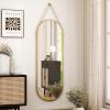 imageHARRITPURE 16quotx48quotArched Mirror with Hanging Leather Strap Full Length Mirror Aluminum Frame WallMounted Arch Mirror Hanging Mirrors for Bathroom Vanity Living Room Bedroom Entryway GoldOvalgold