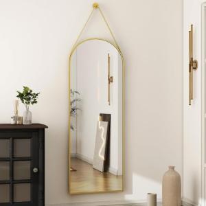 imageHARRITPURE 16quotx48quotArched Mirror with Hanging Leather Strap Full Length Mirror Aluminum Frame WallMounted Arch Mirror Hanging Mirrors for Bathroom Vanity Living Room Bedroom Entryway GoldArchedgold