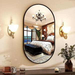 imageHARRITPURE 22quot x 38quotOval Bathroom Mirror Wall Mounted Chic Brushed Metal Frame Hang Vertically ampamp Horizontally Perfect Modern Decor for Bedroom Bathroom Entryway Living Room Gallery WallGoldBlack