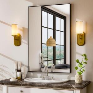 imageHARRITPURE 24x36 Rectangular Bathroom Mirror Wall Mirror Metal Frame Mirrors Horizontal or Vertical Hangs Simplicity Decor for Bedroom Living Room Bathroom Entryway Black