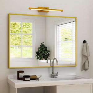 imageHARRITPURE 26x38 Bathroom Mirror Rectangular Wall Mirror Metal Frame Hanging Mirrors Horizontal or Vertical Hangs Simplicity Decor for Bedroom Living Room Bathroom Entryway Gold