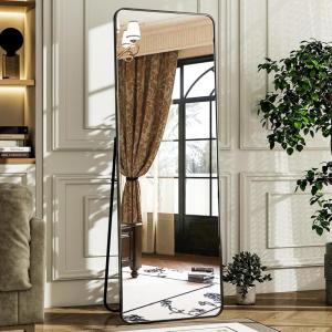 imageHARRITPURE 71x32 inch Rounded Full Length Mirror Aluminum Frame Black Mirror Full Length Floor Mirror with Stand for Living Room Bedroom CloakroomBlack
