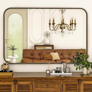 imageHARRITPURE Rectangular Bathroom Mirror 48x30 Black Bathroom Wall Mirror Aluminum Frame WallMounted Mirrors for Entryway Bedroom Living RoomBlack