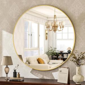 imageHARRITPURE Round Mirror 24 Gold Wall Mounted Circle Mirrors Vanity Mirror with Brushed Aluminum Alloy Frame Modern Decoration for Bathroom Living Room Vanity Bedroom EntrywayGold
