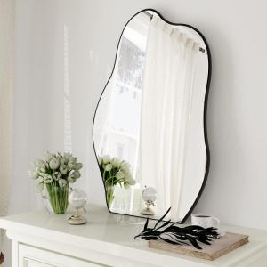 imageHARRITPURE Irregular Wall Mirror 22quotx32quot Black Asymmetrical Bathroom Mirror Wood Framed Modern Decorative Vanity Mirrors for Bedroom Living Room EntrywayBlackcloud